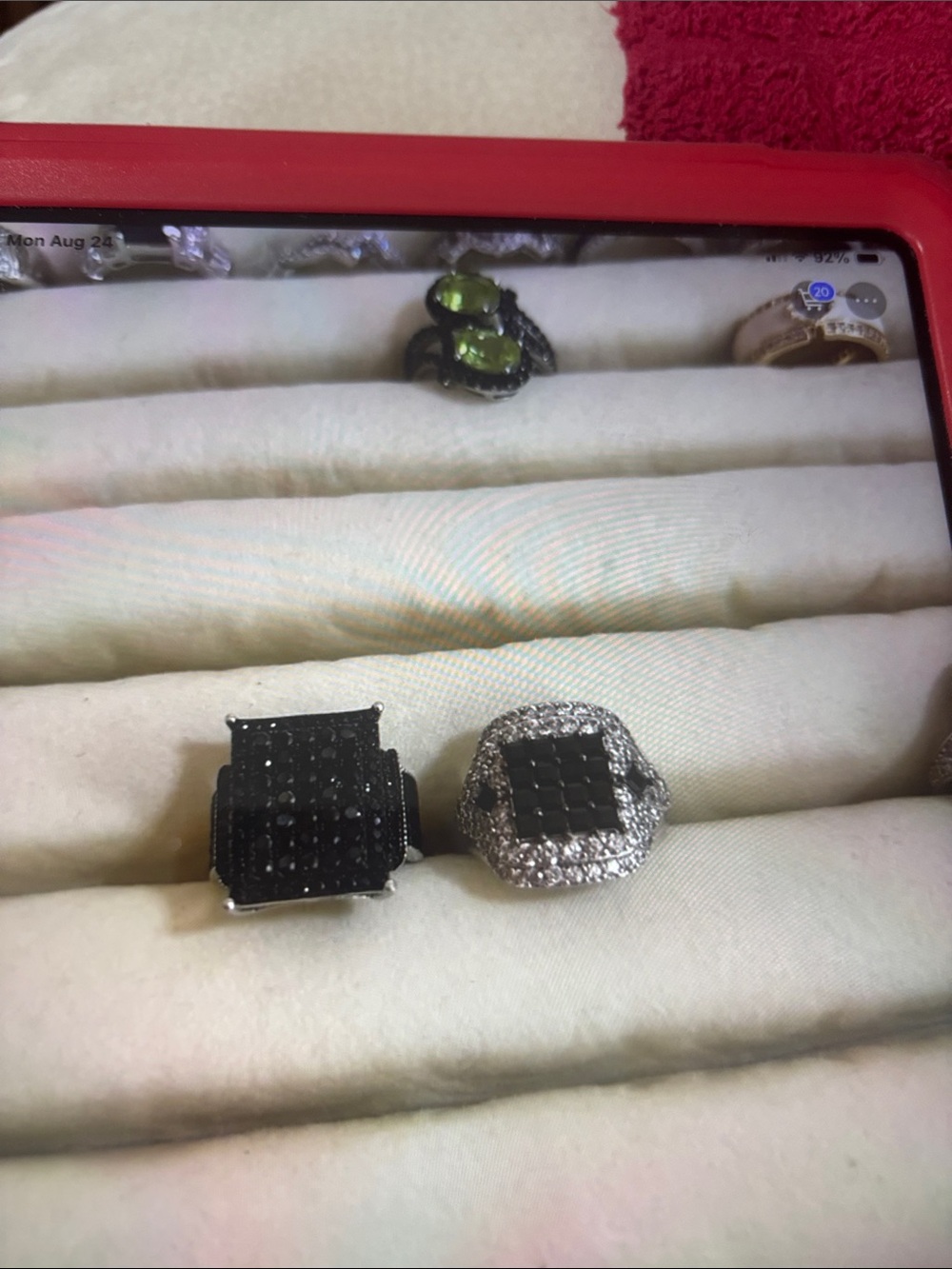 JTV ladies Black and Silver Square Cluster Rings - Dual-Tone Statement Set, sz 5